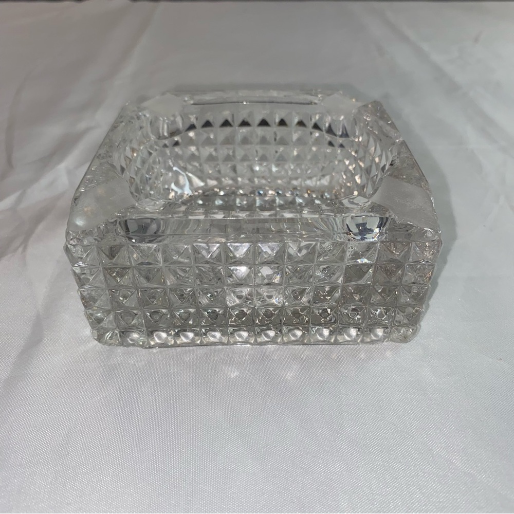 Diamond Cut Pattern Heavy Glass Square Ashtray 4”